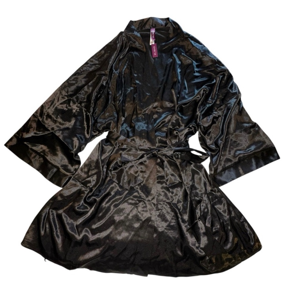 Adore Me Black Satin Robe OS\Plus Hugh Hefner